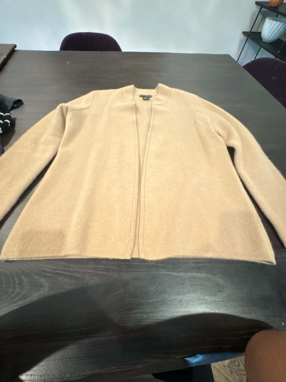 Sofia Cashmere Open Front Cardigan Sweater Tan Size L 100% Cashmere